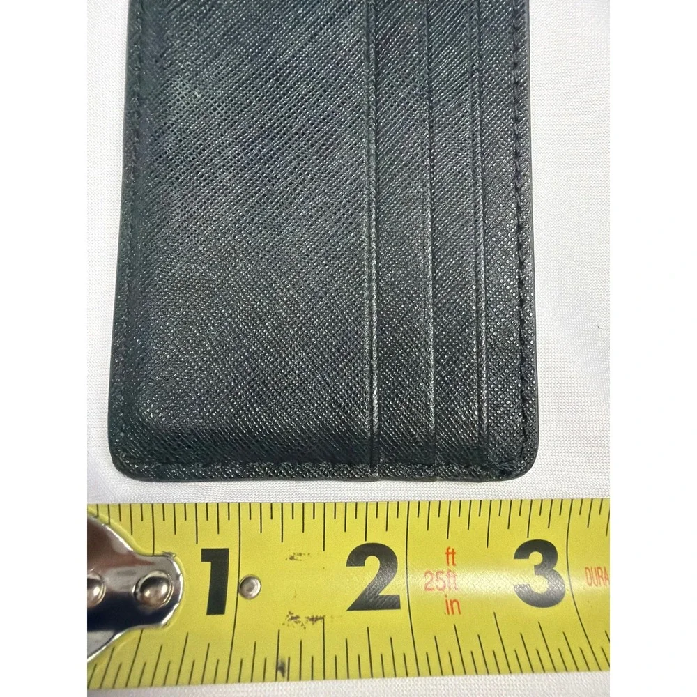 Henri Bendel Saffiano Leather Card Holder Wallet Mens OS Black Gold Logo Slim